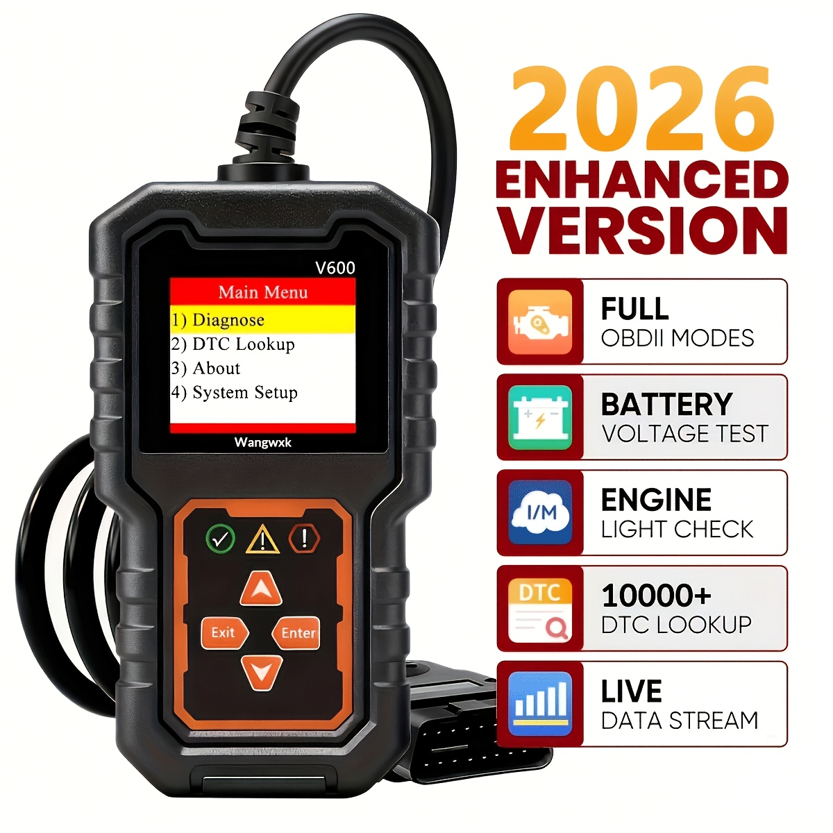 Car Code Reader, Multi-language, Real-time , Voltage Detection, Without Battery