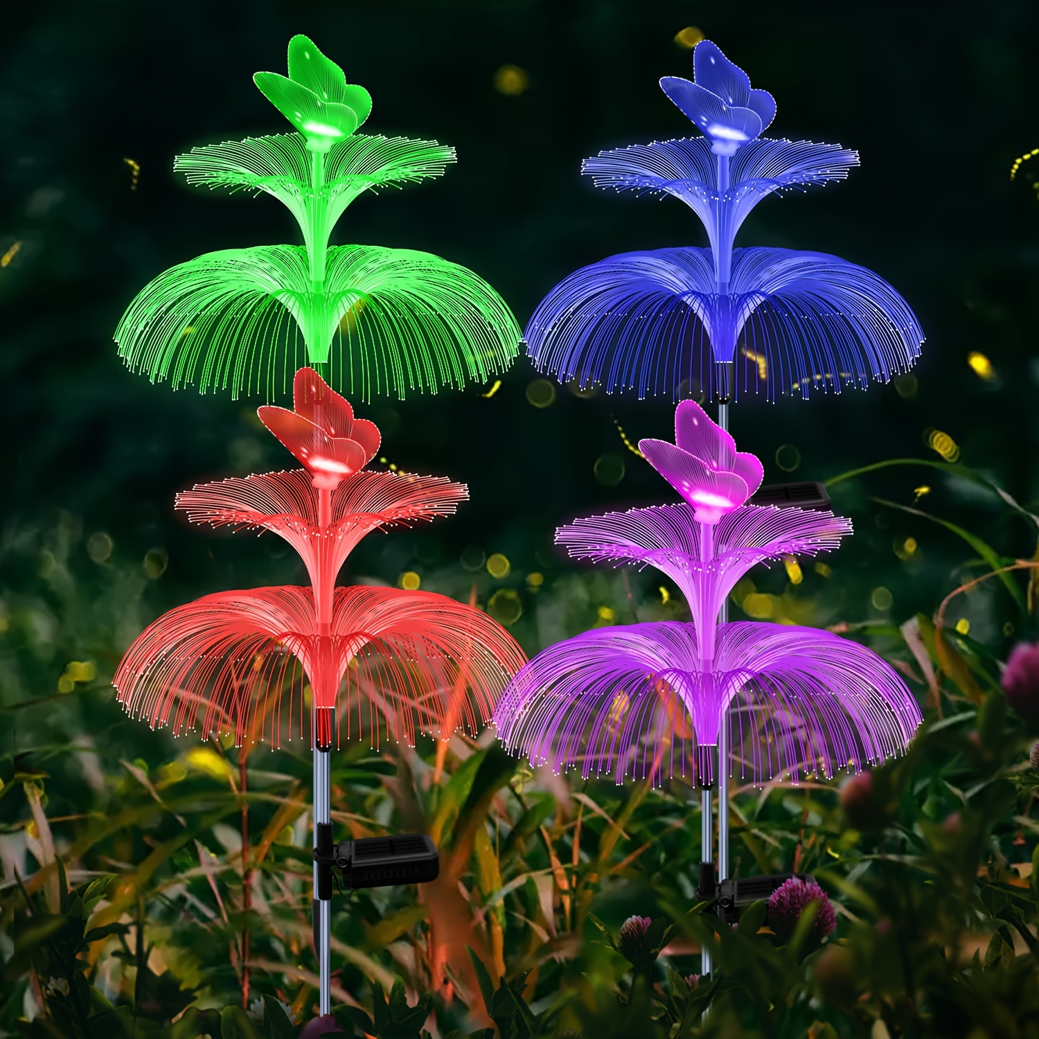 

4 Pack , Gardening Birthday Gifts For Mom Grandma Women, 7 Color Changing Jellyfish Lights With Butterfly Solar Flower Lights For Outdoor Pool Yard Garden Christmas Decor