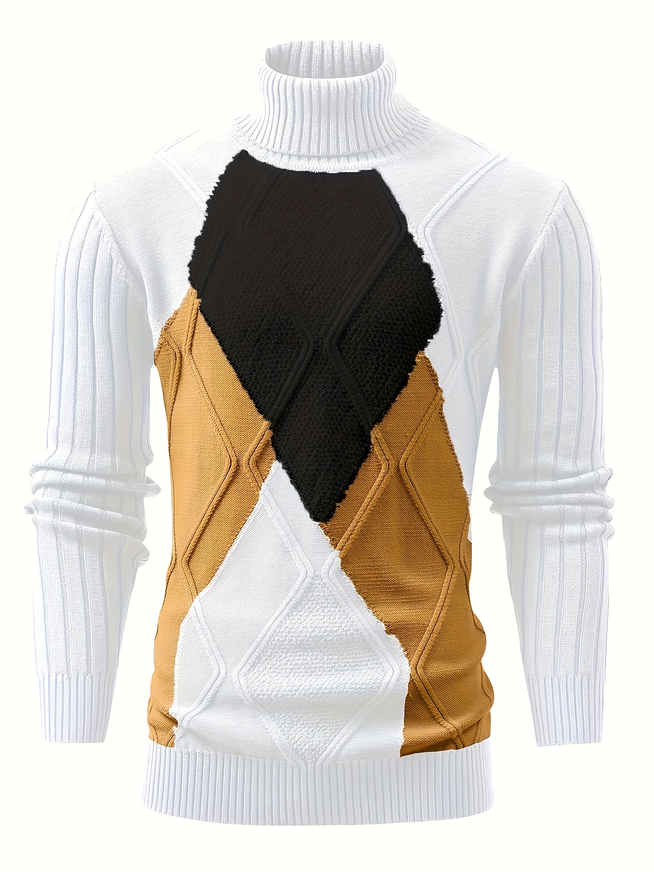 Men'S New Color-Blocked High-Neck Long-Sleeve Retro College-Style Knitted Base Layer for Casual Autumn And Winter - Image 2