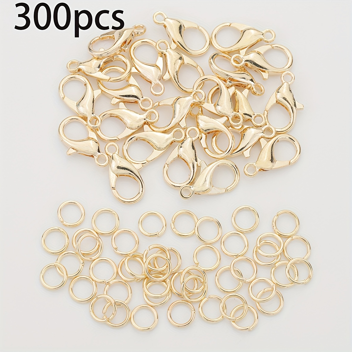 TEMU 300pcs Jewelry Making Kit, 100pcs Lobster Clasps & 200pcs Jump Rings, Alloy, Diy Bracelet Necklace Earrings Accessories, Bag Pack