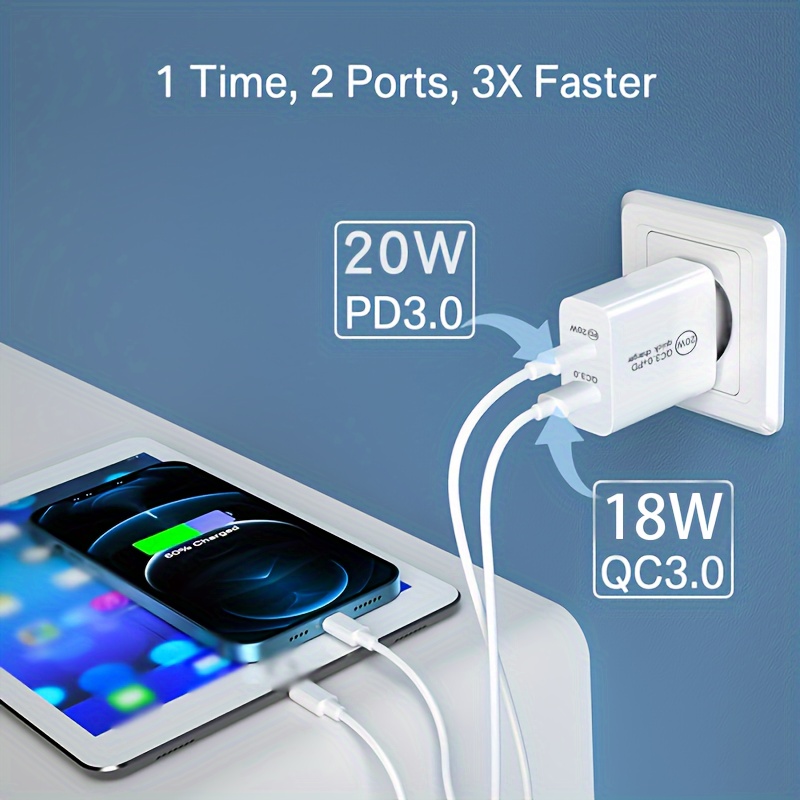 dual port fast charger 20w pd 18w qc white   for smartphones laptops watches earbuds fast phone charger