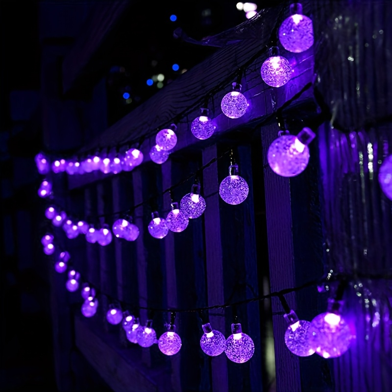Eight functions of solar energy purple Bubble ball light string Ball diameter 1.7cm/0.67inch, Halloween decorative lights, Festival atmosphere lamp, 1 string, 5 meters and 20 lights or 6.5 meters and 30 lights