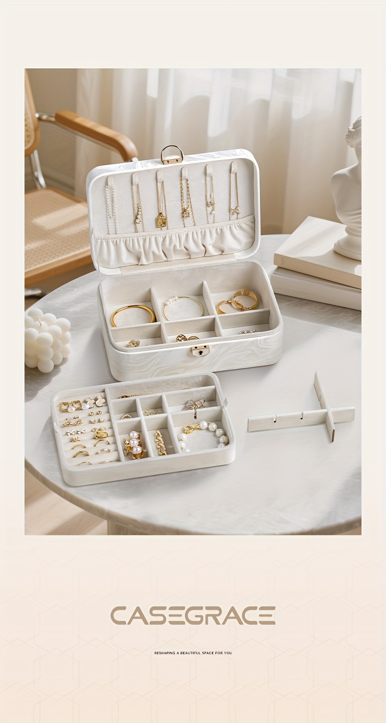 1pc Double-Layer PU Leather Jewelry Organizer Box with Lock, Removable Tray And Large Capacity - Elegant Rectangular Design for Rings, Earrings, Necklaces - Home Decor Gift for Valentine'S Day, Mother'S Day, Christmas, Jewelry Box, Jewelry Boxes
