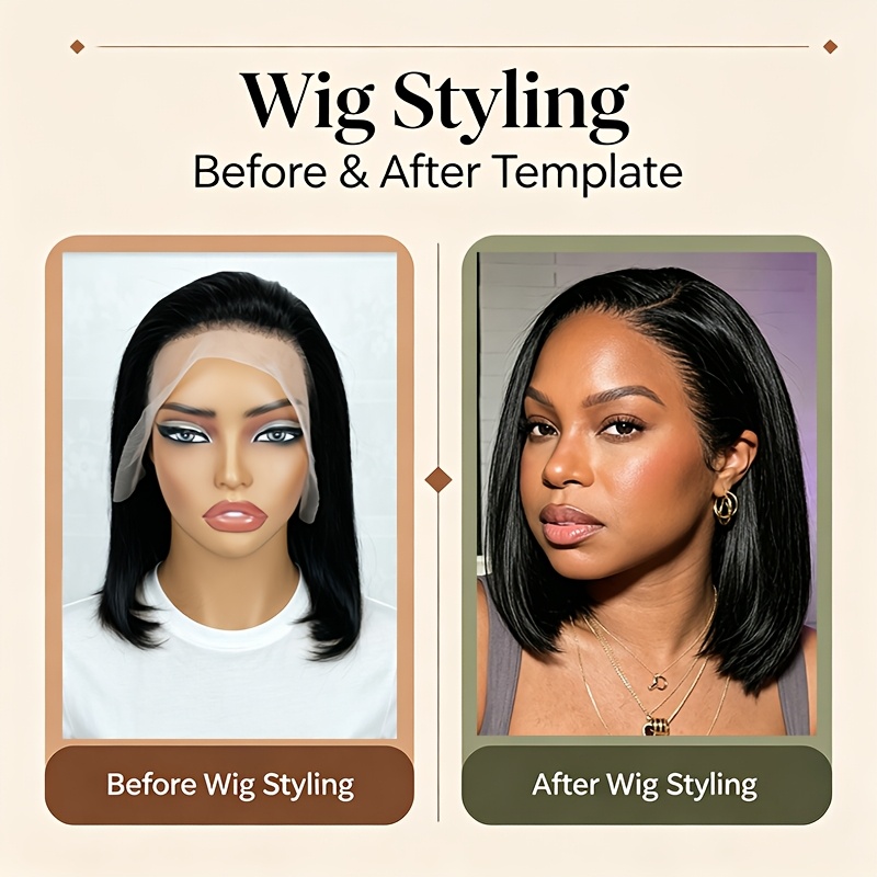 Image of Straight Lace Front Wigs Human Hair 13x4 Bob Wig Human Hair Brazilian Human Hair Wig For Women With Hairline 150% Density Natural Black Color Comfortable Basics Style Wig Holiday Wear Party Wear