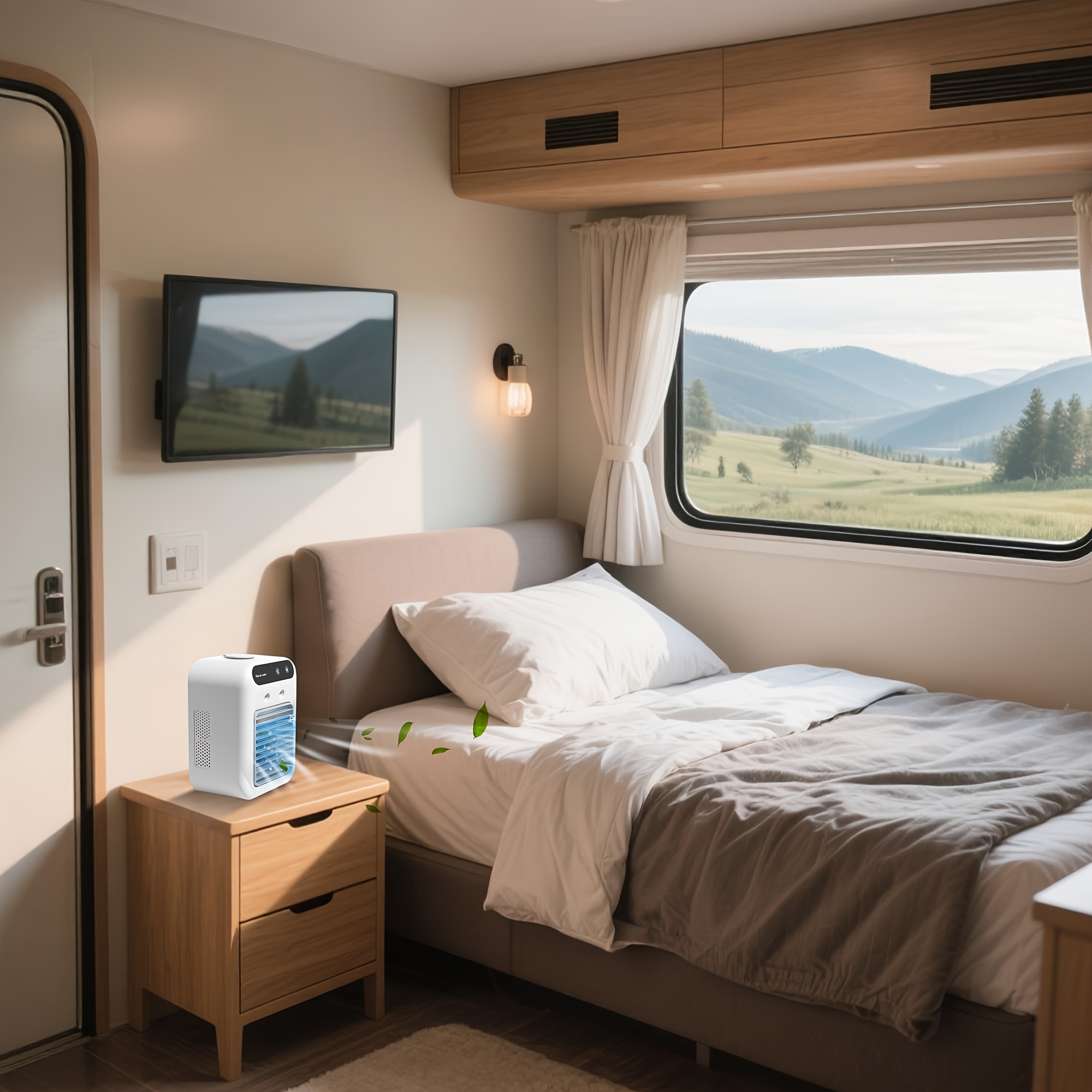 Portable RV Air Conditioner et Cooler - Mini ventilateur de climatisation rechargeable par USB - Dispositif de refroidissement de bureau portable - Mini refroidissement portable rechargeable par USB sans fil - Faible tension, fonctionnement silencieux, adapté pour dortoir, maison, bureau et voyage