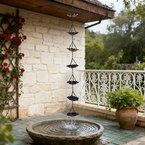 cherry rain chain with petals iron outdoor gutter downspout water diverter for courtyard roof decorative flower chain low maintenance