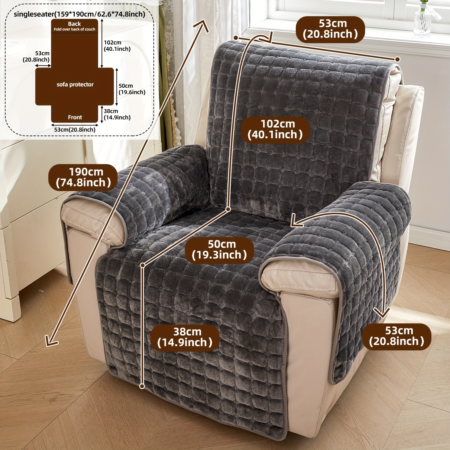 E-shop Samt Einzelsofa Liegebezug, luxuriöses High-End Kurzplüsch Einzelsofa Kissen, Leder Sofa Anti-Rutsch Sofa Pad, Tierfreundlicher Ganzjahres