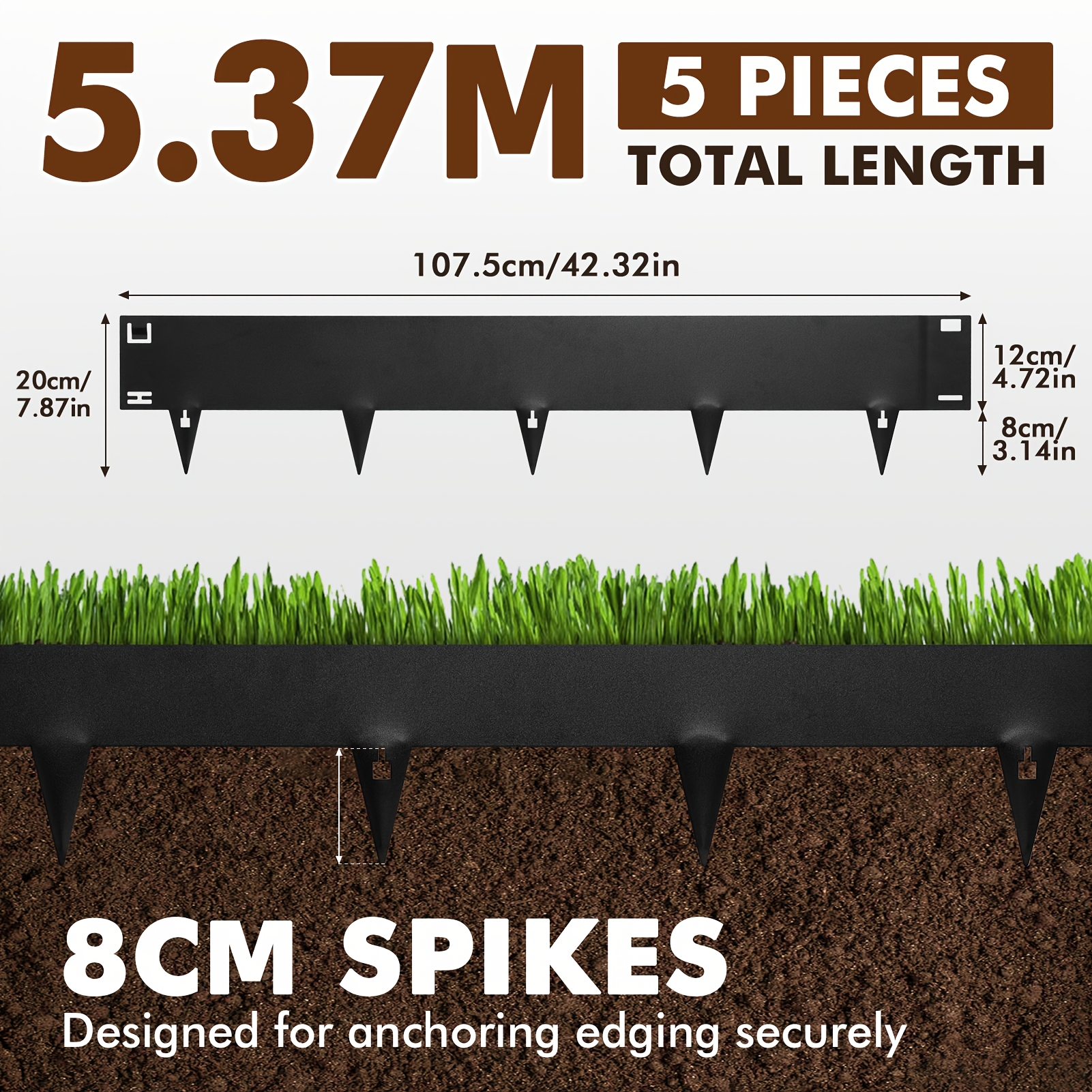 5pcs Metal Lawn Edging, Metal Garden Edging, Weather-resistant Metal Material, Suitable For Courtyard, Lawn And Garden Decoration