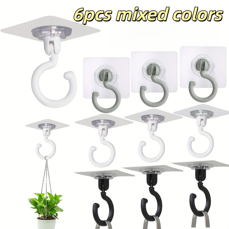 TEMU Set di 6 ganci autoadesivi per soffitto girevoli casuali senza foratura, con design senza trapano e senza danni. Adatti per appendere lampadari,