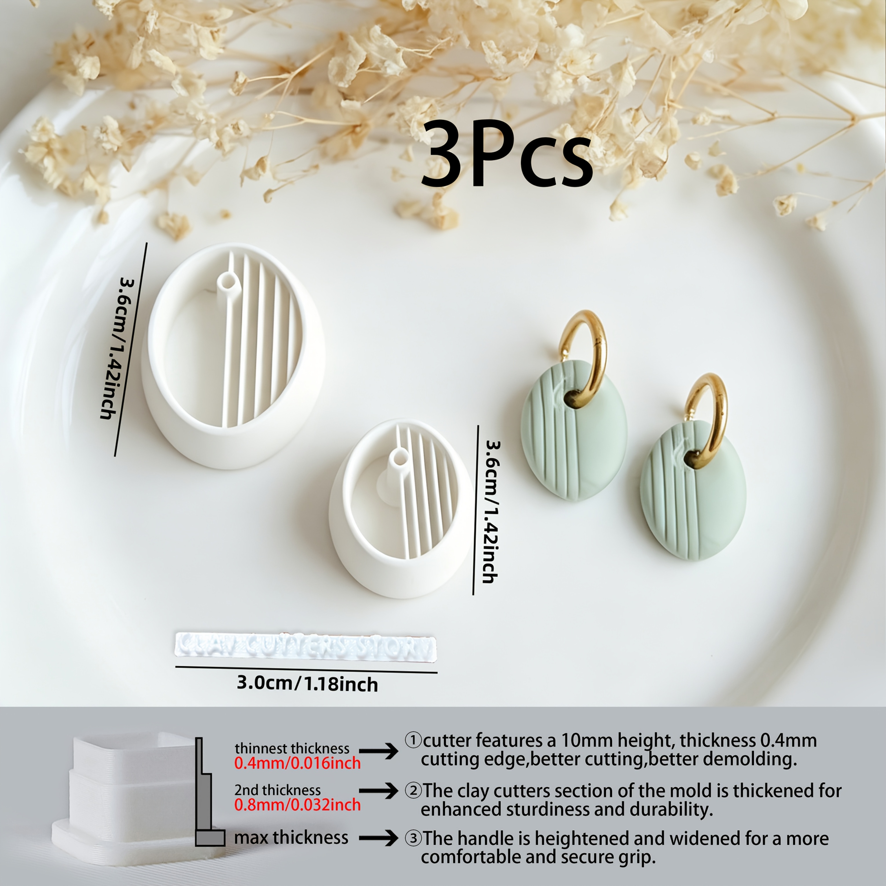 TEMU 3pcs Brand Logo Compatible Polymer Clay Cutters & Molds - High-precision Plastic Diy Craft With Asymmetrical Geometric Shapes, Ellipse & Plaid