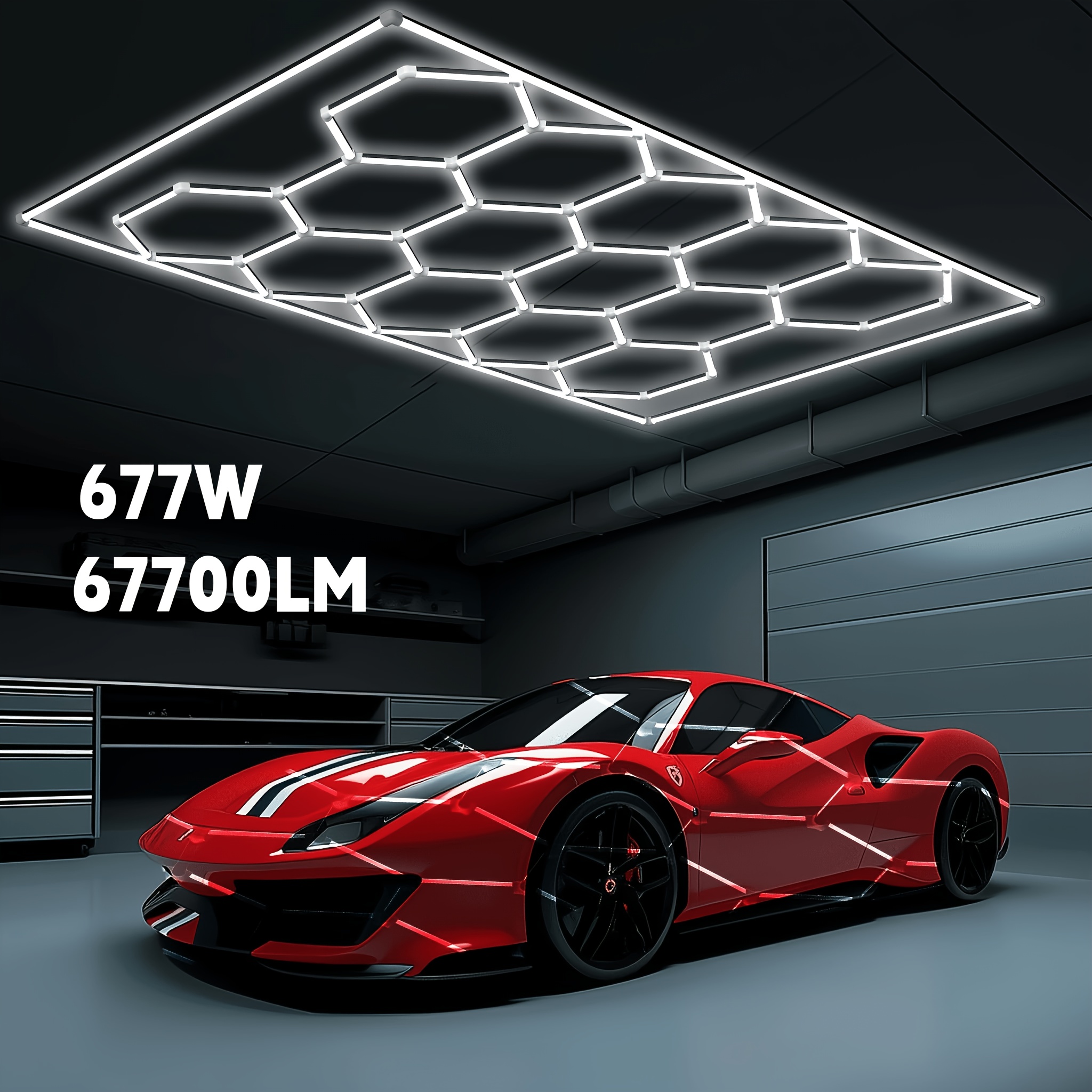 Hexagon Led Honeycomb Workshop Light, Hexagonal Led Ceiling Light, Detail Light For Car Detailing, Home, Exhibition Hall, Barber, , Gym, , Ceiling Decor