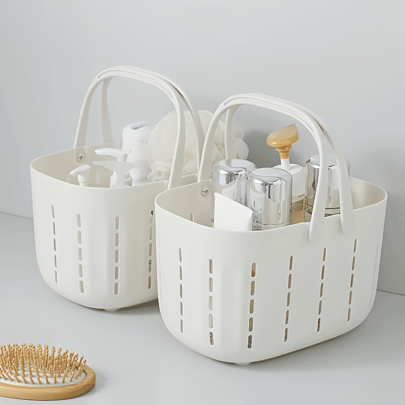 1pc shower organizer basket with drainage holes - heavy-duty bathroom storage organizer, no installation needed, lightweight shower caddy with handles for bathroom, kitchen, travel - easy-clean plastic construction, shower organizer for inside shower, kitchen organization, perforated design, sturdy handles, small  ,  , durable construction, apartment  , shower caddies 0