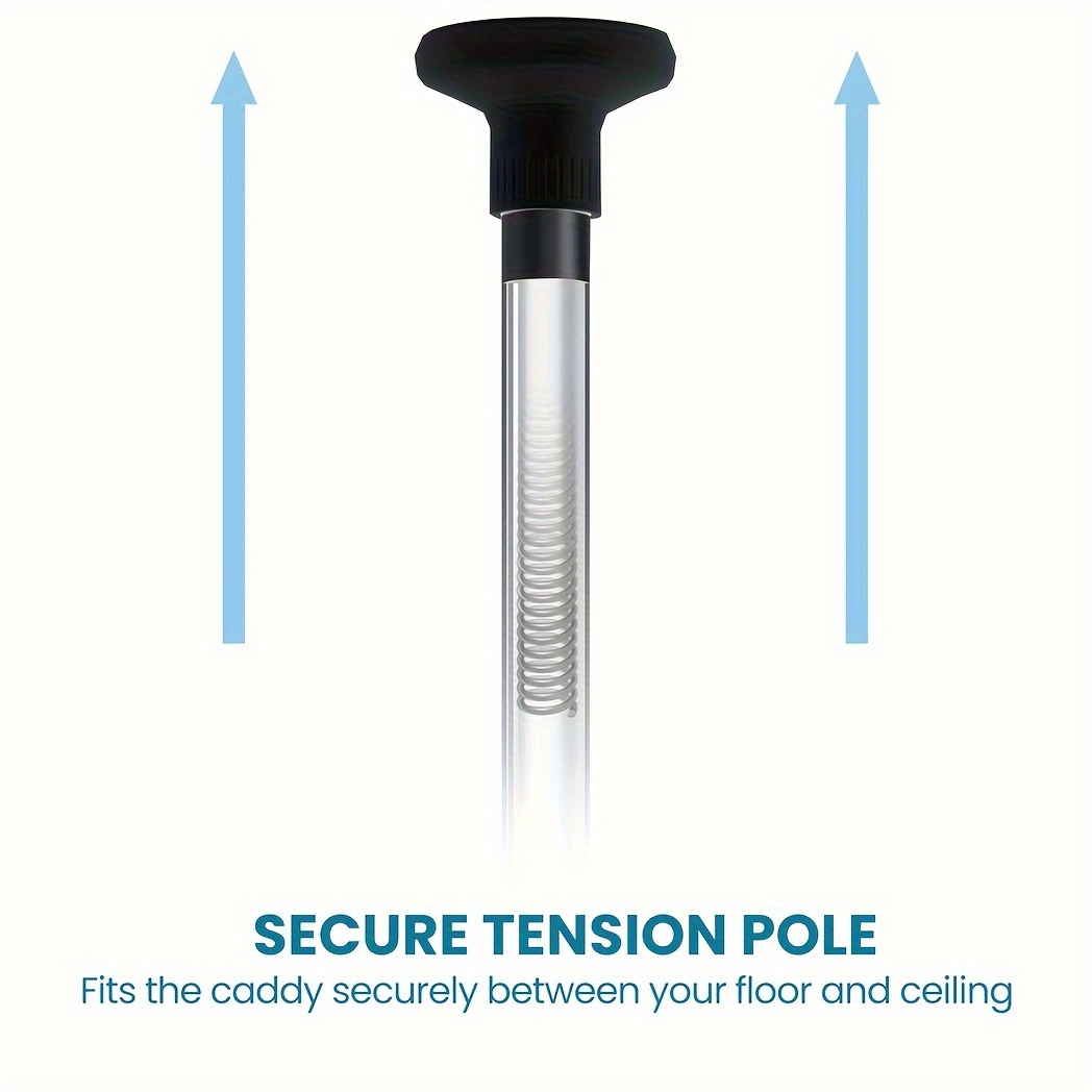Odporny na rdzę plastikowy narożny kosz prysznicowy do organizowania i przechowywania szamponu i akcesoriów w łazience lub wannie, z regulowaną czteropiętrową półką z teleskopowym prętem, rozciągającym się od 56 do 289,56 cm.