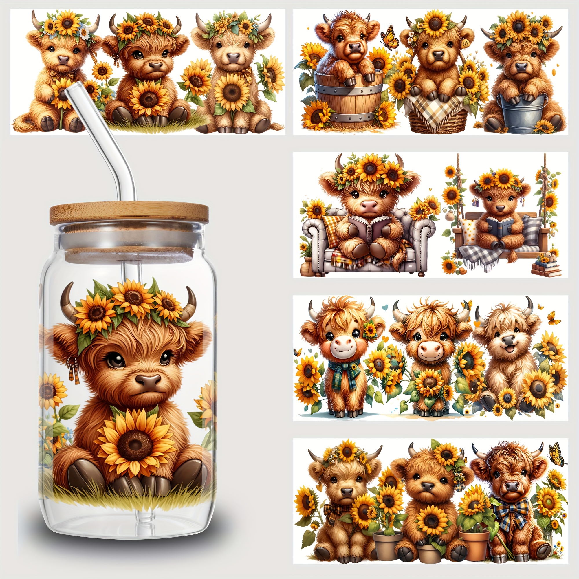

5 Sheet Animal Uv Dtf Transfer Stickers, For Tumbler, Waterproof Decals, Plastic Adhesive Label For Bottles And Cups Decor