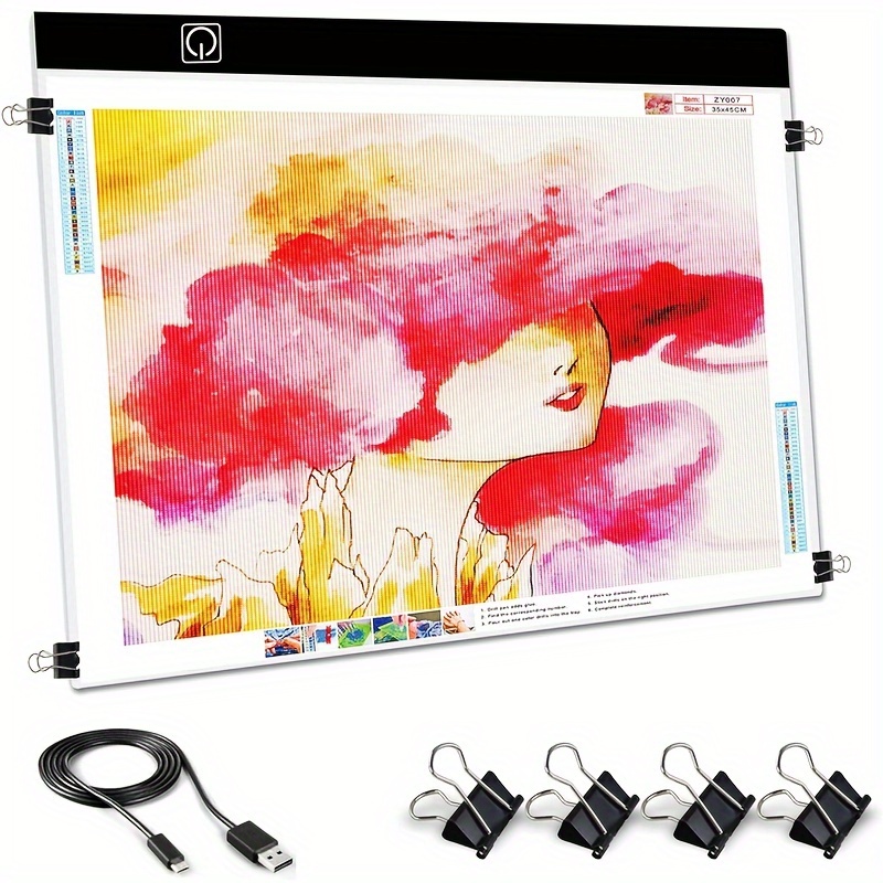 

A2 Led Light Pad For Diamond Painting, Diamond Art Light Board With 3 Brightness, Tracing Light Board With Usb Cable & 4 Fasten Clips For Sketching, Animation, Drawing, Diamond Painting Supplies
