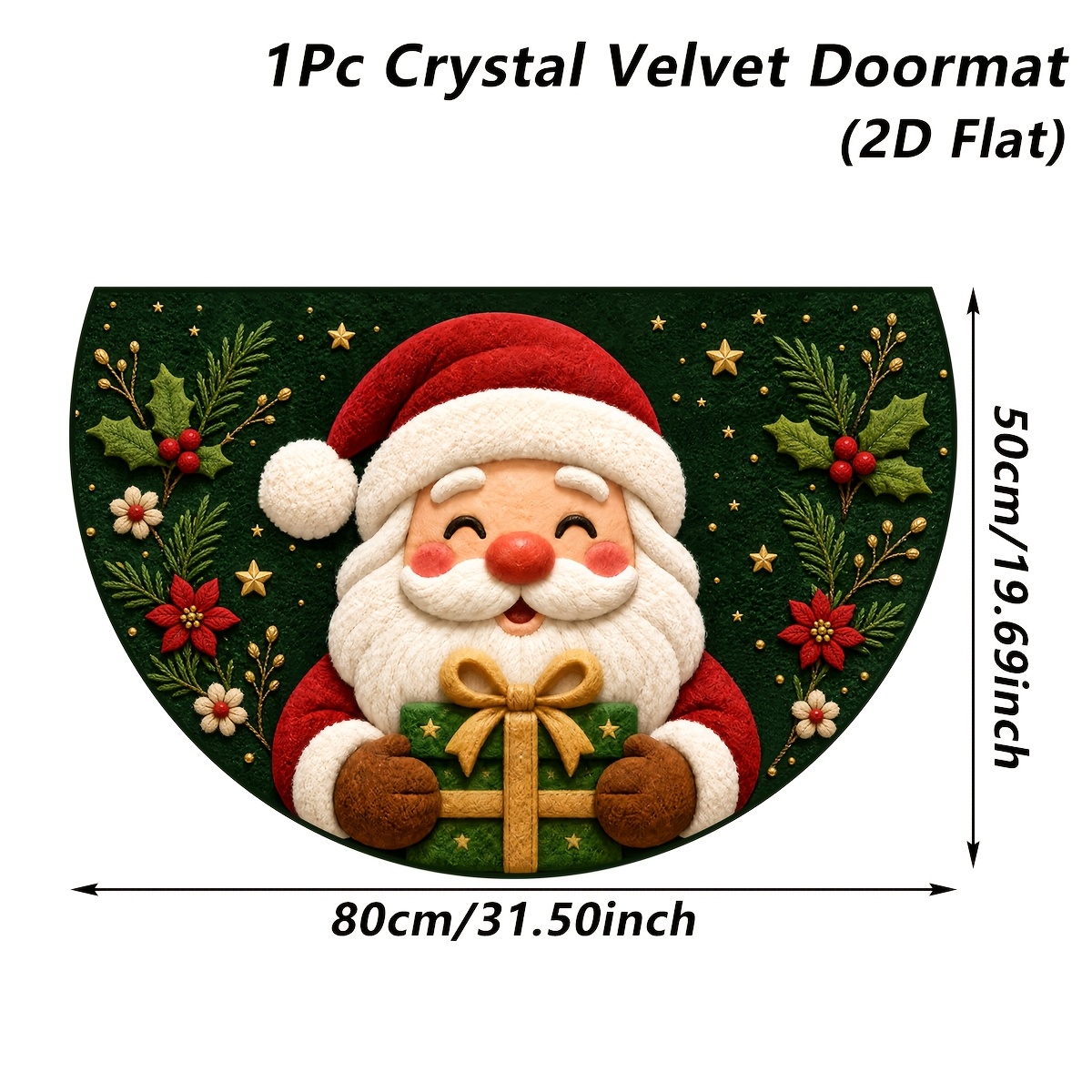TEMU 2d Flat, 1pc, Merry Christmas Kitchen Rug, Santa Claus And Gift Patterns Rug, Semicircular Shape, Durable And Easy To Clean, Xmas Entrance Mat,