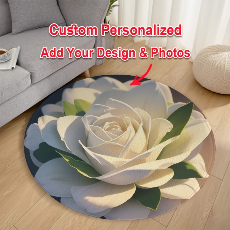 

Custom Personalized Velvet Bath Rug - Round Woven Polyester Mat With Floral Print, Non-slip Backing, 550gsm, 1cm For Bathroom, Living Room, Wedding, Birthday Party Decoration - 1pc