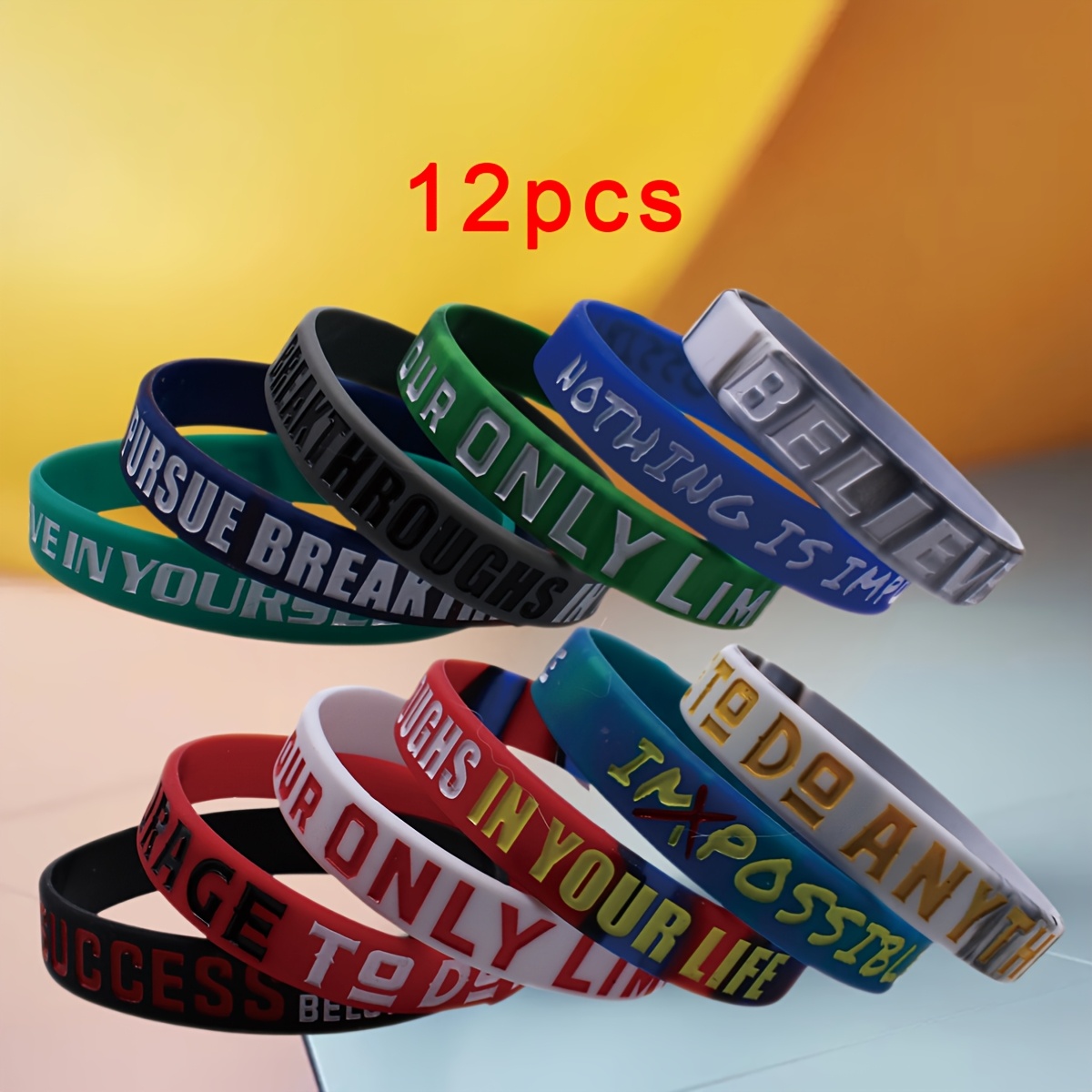 TEMU Ensemble de 12 motivation en silicone, fitness positifs, ajouts élégants pour encourager les examens, adaptés aux cadeaux et à un usage