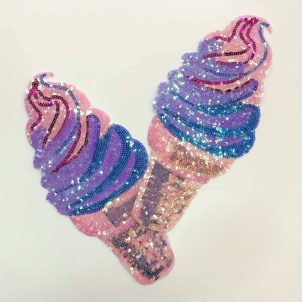 

2pcs Purple Sequin Ice Cream Patches, 4.33x8.07 Inches - Diy Sewing & Knitting Appliques For Clothing And Backpacks