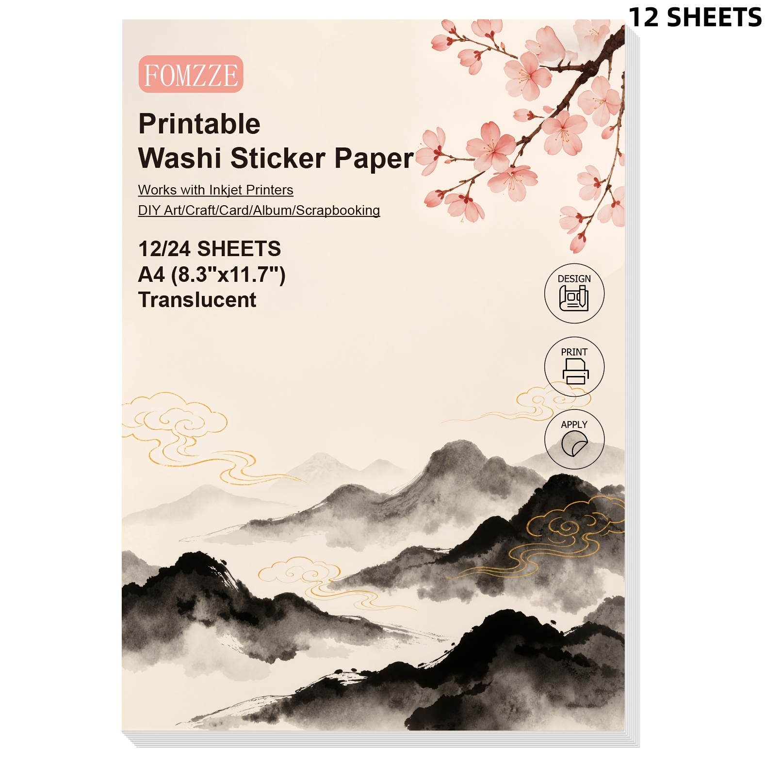 TEMU Papier autocollant washi imprimable, feuilles de papier autocollant washi A4, autocollants ruban de masquage transparent auto-adhésif pour