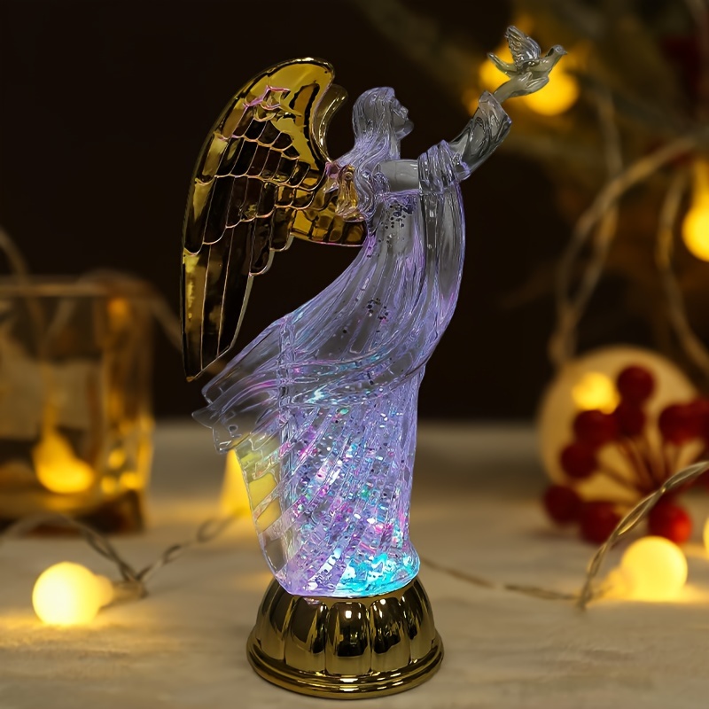 

Electric-led Light Up 12'' Angel Trumpet Statue Figurines Home Decorations Golden Angels Wings Statue Christmas Ornaments Snow