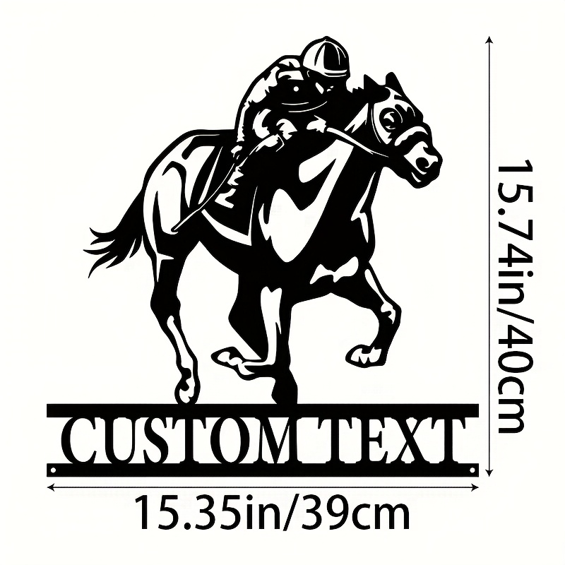 TEMU 1 Custom Iron Wall Art - Personalized Horse Racing Sign With , Black Logo, Suitable For Indoor/outdoor Decor, Living Room, Kitchen, Dining Area,