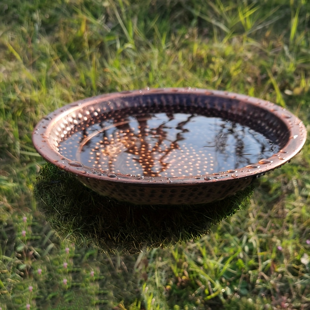 1pc Outdoor Bird Feeder, 12.8" Bath, Wild Bird Waterer, Water Tank With Bird/ Element Decor, Garden Decoration, Tabletop Decoration, Lawn Decoration, Bronze/red Copper