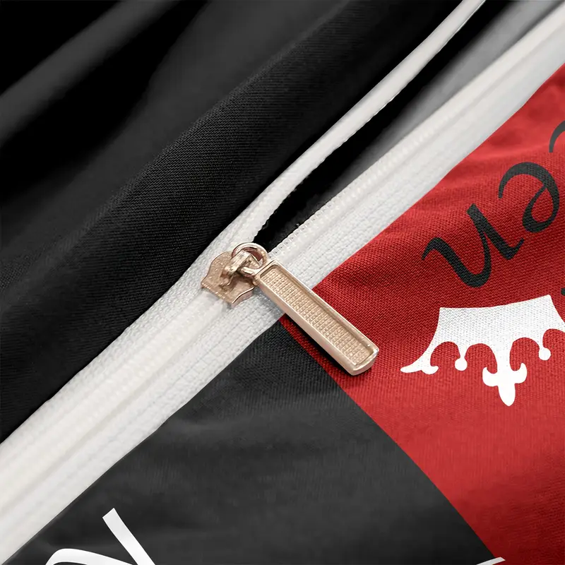 dark red and black three piece bedding set with queen king size featuring printed english letters on the duvet cover and pillowcases Product details 3