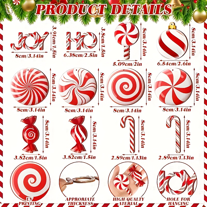 TEMU 36pcs Of Christmas Candy Hanging Decorations, Wooden Christmas Decorations, Canes, Candy Cane Decorations, Red And White Tree Decorations,