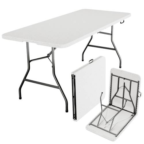 item picture 4 feet 6 feet folding table with locking mechanism heavy duty lightweight portable outdoor table for camping dining outdoor events and parties white