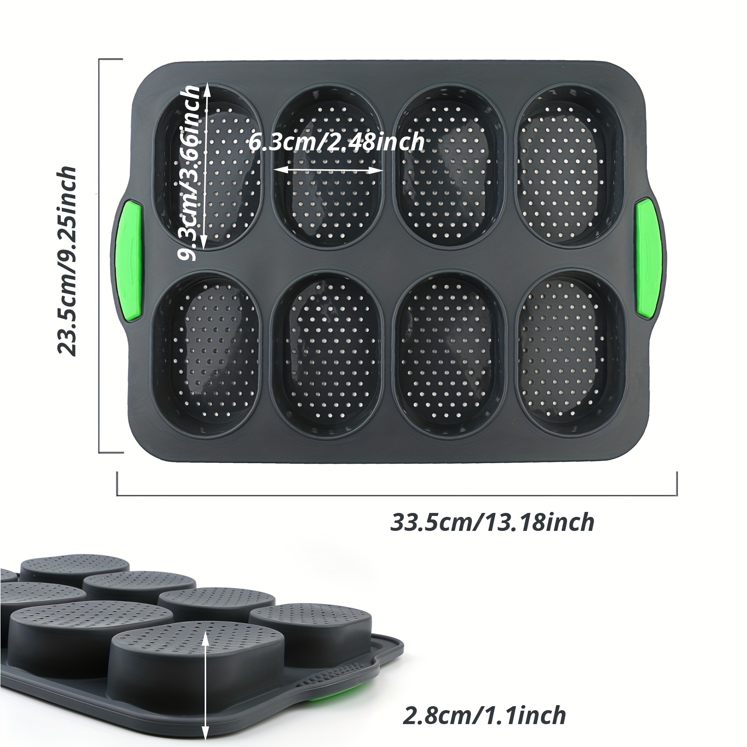 TEMU 1-Pack Moule Antiadhésif - 8-Coupes (7+1) Silicone pour Cookies, Pâtisserie, Burger, Hot Dog, Pain Français, Baguette - jusqu'à 446°F (230°C),