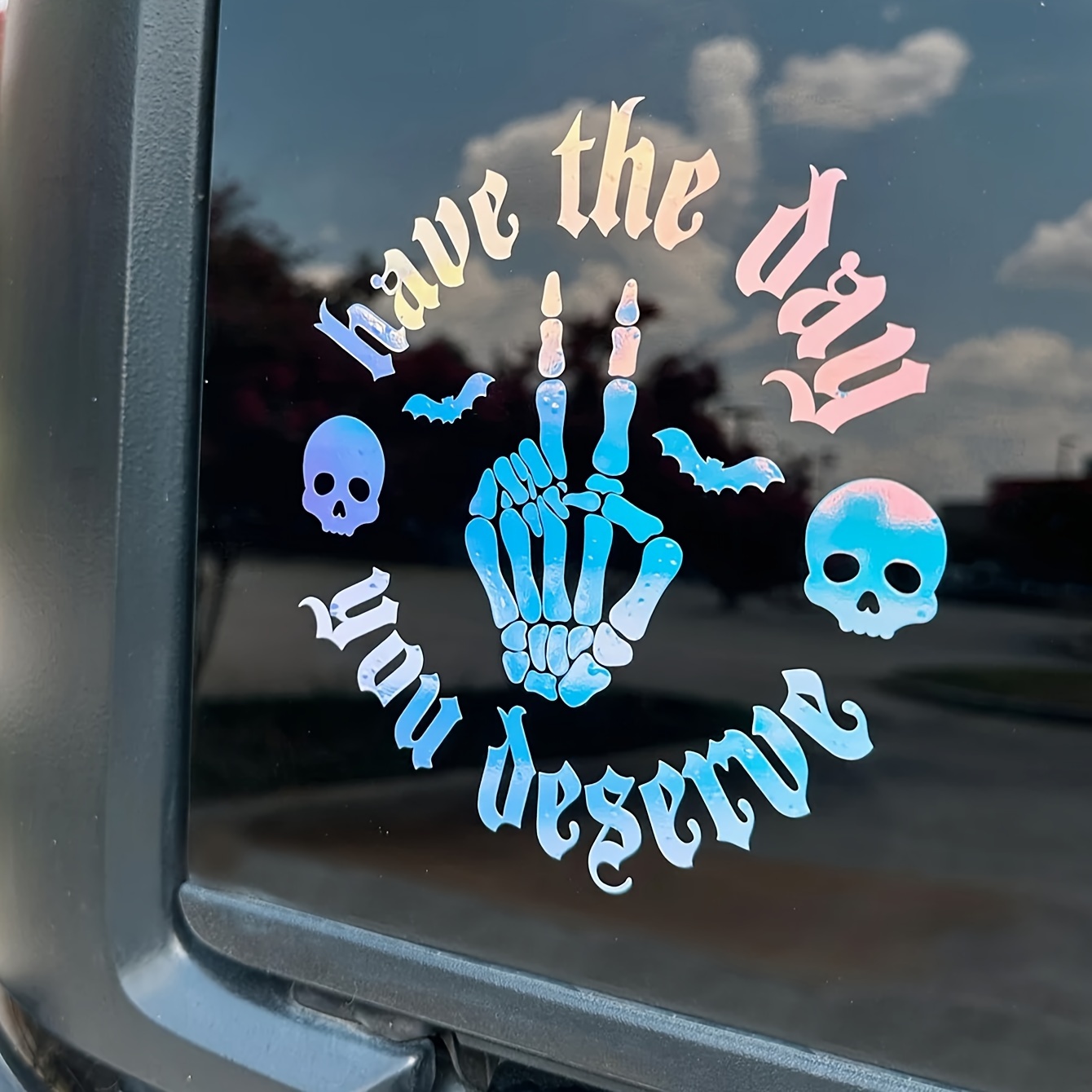 

Spooky Skeleton Hand & Bat Vinyl Car Decals - Exterior Accessories For A