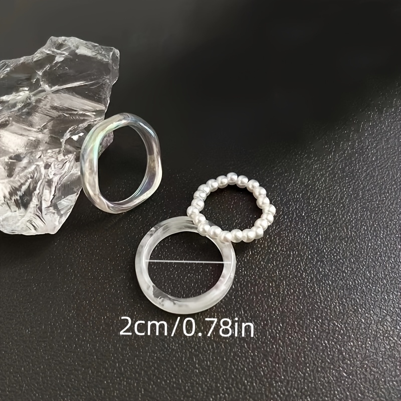 3pcs Summer Breeze Resin Ring Set - Minimalist Style with Colorful Bands