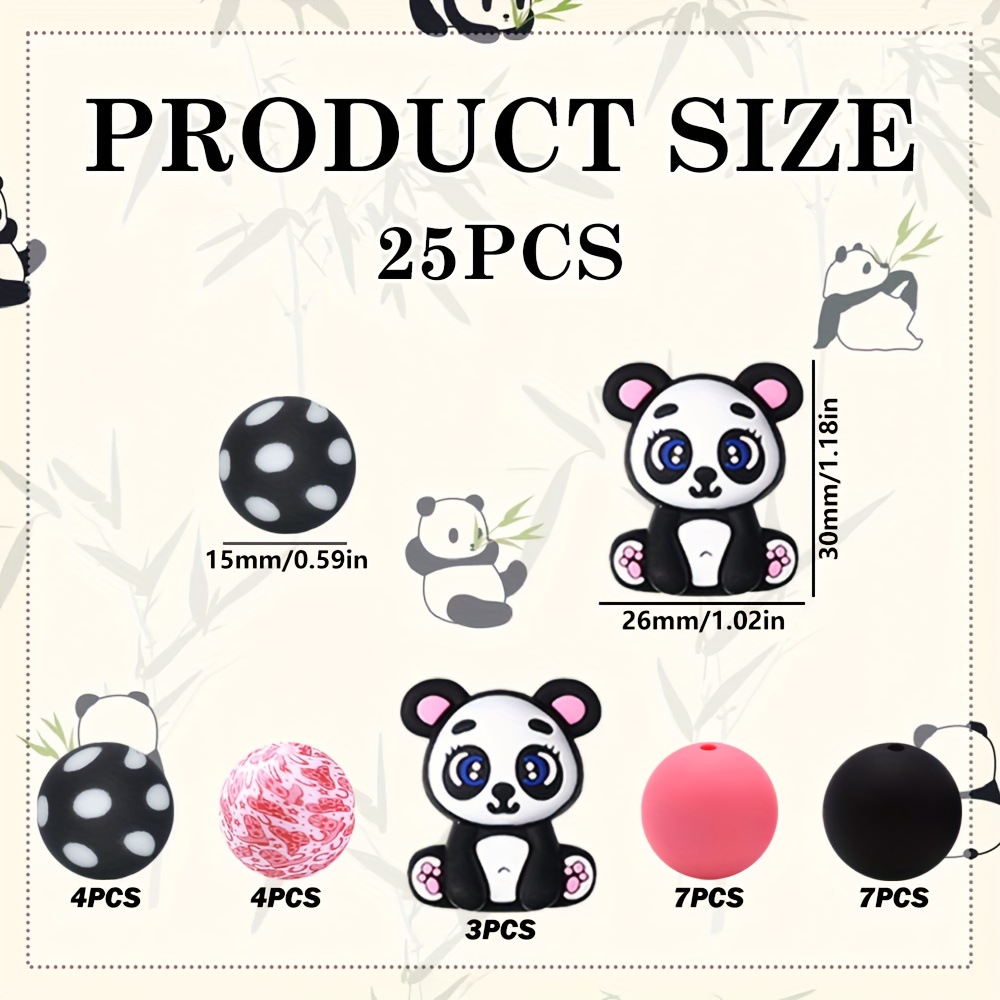 TEMU 25pcs de perles en silicone Panda, comprenant des perles rondes en silicone roses de 15 mm, adaptées à diverses de , chaînes de sac, dragons de