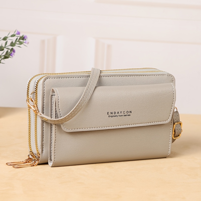 Image of Stylish Women's Crossbody & Shoulder Bag - Versatile Large Capacity With Dual Zip Compartments, Phone Pocket, And Wrist Strap In Multiple Colors - Durable Pu Material, Crossbody Bag