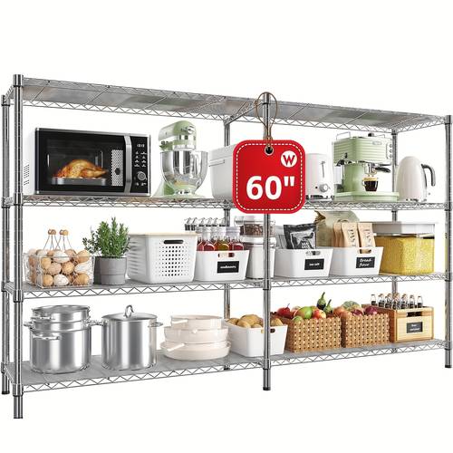 item picture metal storage rack 4 tier 5 tier heavy duty storage rack adjustable black and silvery suitable for kitchen living room storage and organization
