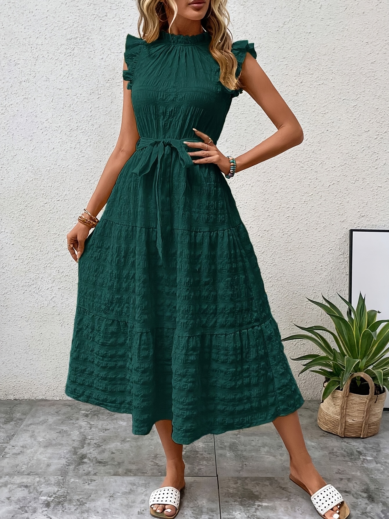 chinese dress ladies Printed Tie Dress With Pleats