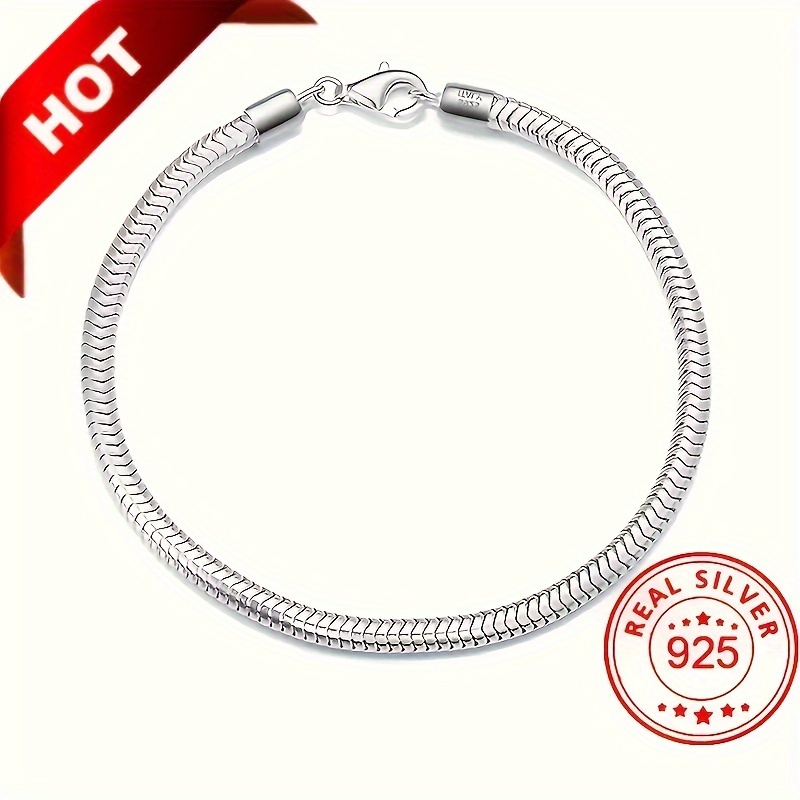 

925 Sterling Silver Fashionable Men's And Women's Italian Snake Chain Bracelet, Chain Length: 5.9 Inches, Engagement Wedding Anniversary Commemorative Gift For , Day Gift