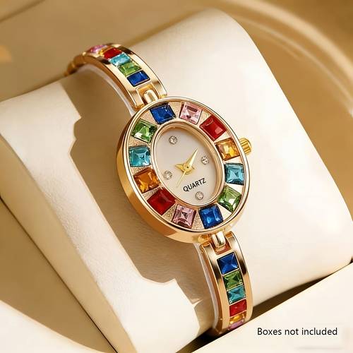 1pc of a stylish and elegant luxury watch bracelet for women with colorful rhinestones suitable for casual attire parties and other occasions perfect as a gift for during ramadan birthdays mothers day the box is not
