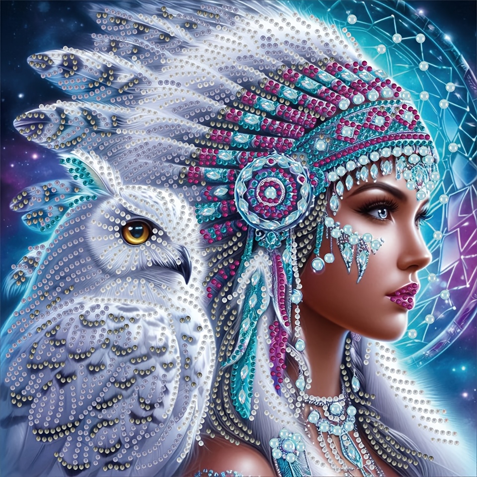 Image of Diy 5d Woman And Withe Owl,diamond Painting Kit - Special Shaped Crystal Art, Frameless Mosaic Craft For Decor, Perfect Gift For Holidays And Parties