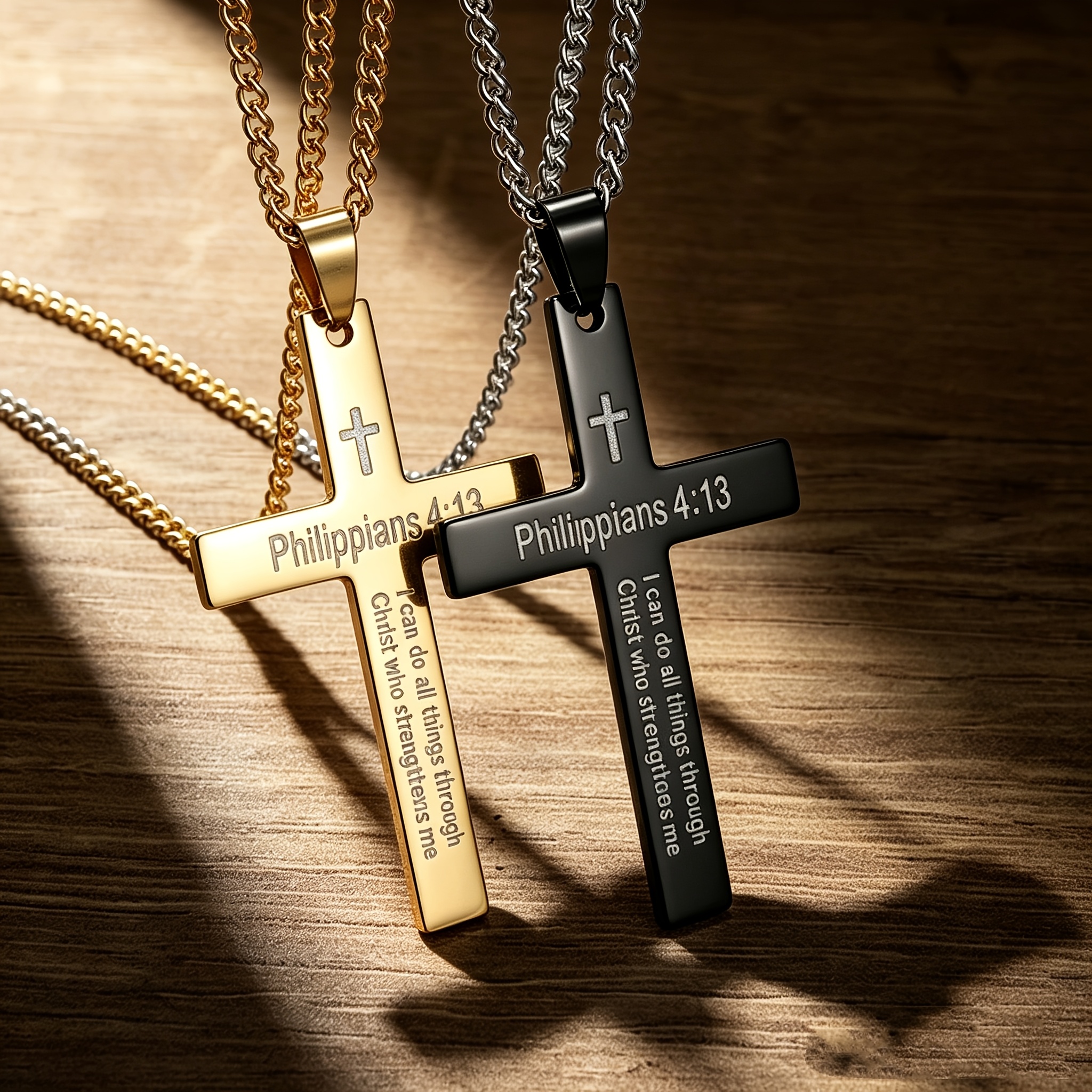 Bible Verse Cross Pendant Necklace with Engraved Neck Chain