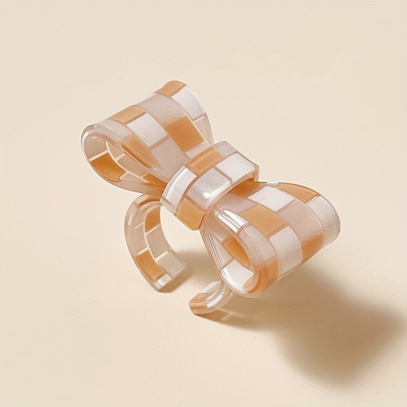 Resin Bowknot Rings Checkered Block Statement Rings for Women