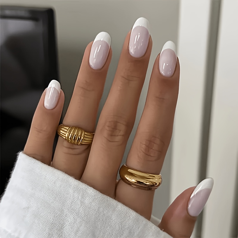 TEMU 96 uñas postizas cortas de presión para uso diario - Uñas postizas brillantes rosas y blancas con punta, extensiones de corta hechas a máquina