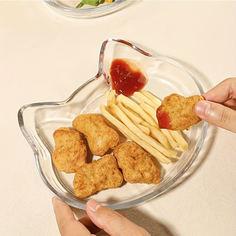 1pc Thickened Cute Cat Dish Glass Plate Home Dumpling Plate Salad Plate Dinner Plate