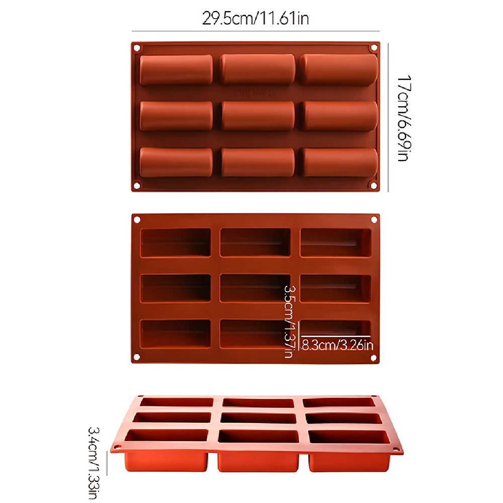 Image of 9 3d Cylinder Silicone Dessert Molds - Silicone Cylinder Mold Pan Cake Molds For Baking Christmas Cake Pan - Mini Dessert Molds Bar Molds Silicone Baking Pan Cake Roll Pan
