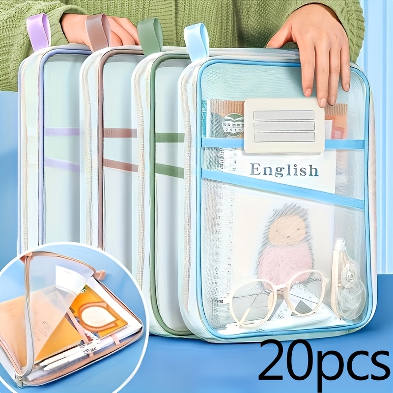 TEMU 20pcs A4 Zippered File Bag - 3-layer Thick, Transparent Nylon File Storage Box, Ideal For Student Exam Papers, Books And Office Supplies, File