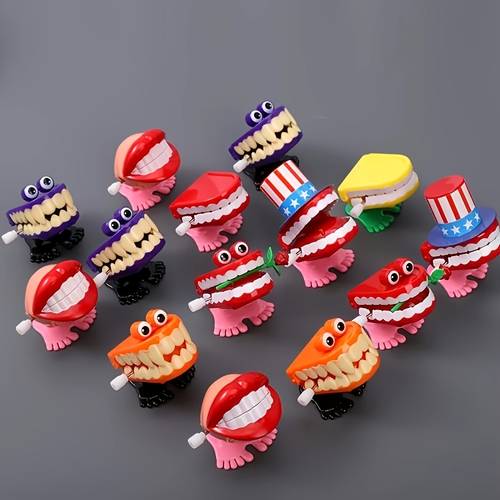 5pcs teeth wind up walking teeth toys with eyes funny small feet novelty and gag gifts party halloween christmas home desktop decoration random style random color