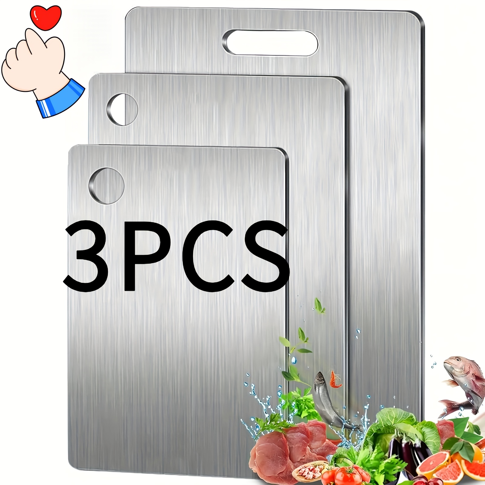 AYktou Stainless Steel Cutting Board-Double Sided 304 Titanium Cutting Boards Food Grade Wheats Straw Pp Chopping Board With Hanging Hole Easy Clean