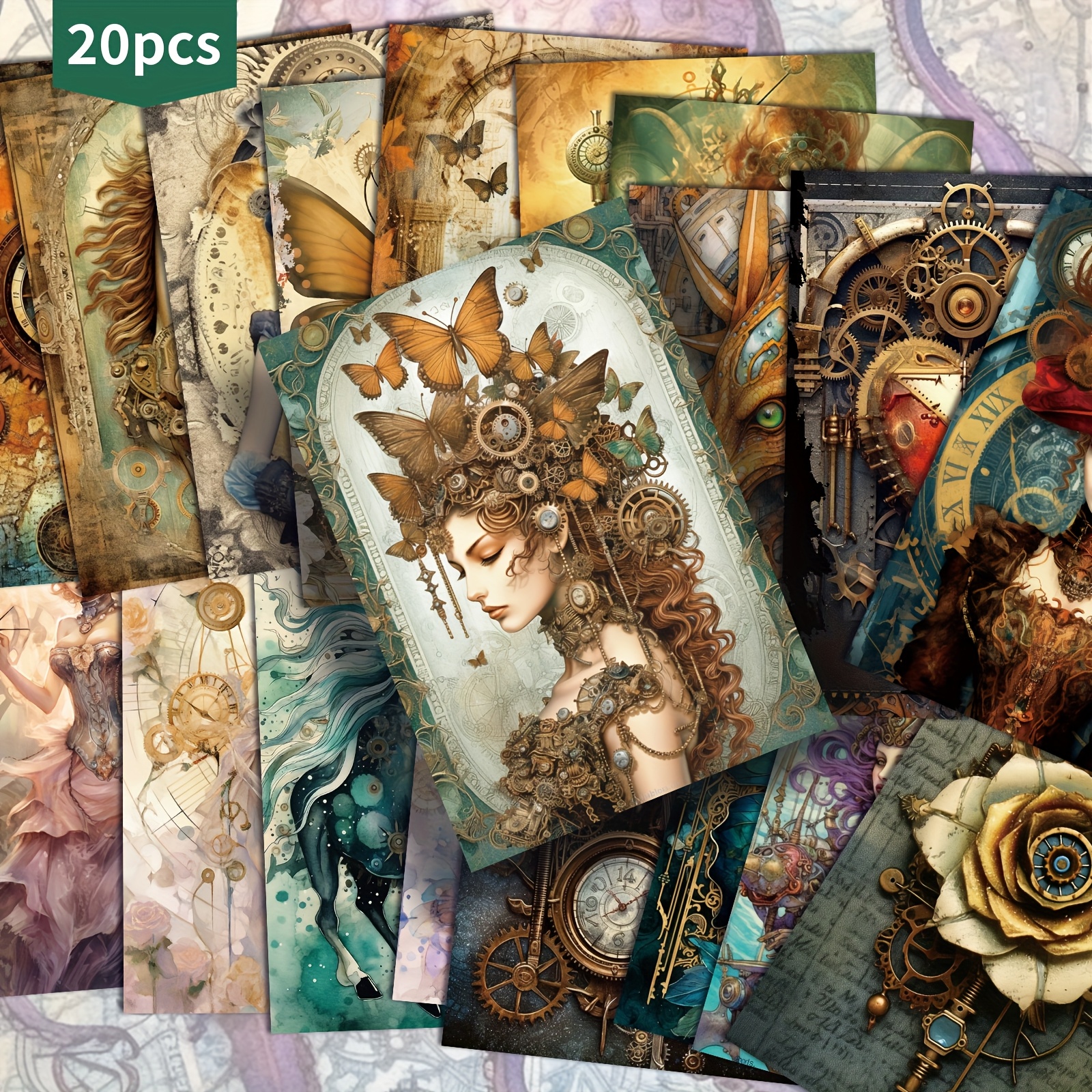 TEMU 20 Cartes Postales Vintage Steampunk Féeriques - 4x6 pouces, Illustrations Pinup , Papier pour Journal de Scrapbooking et Artisanat, Décoratives