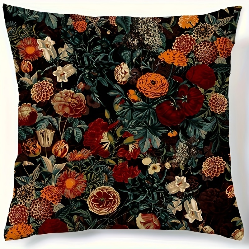 

1pc Botanical Floral Print Polyester Peach Skin Velvety Cushion Cover, 17.7x17.7 Inches, Contemporary Style, Home Car Room Decor, Sofa Accent Pillowcase (pillow Core Not Included)